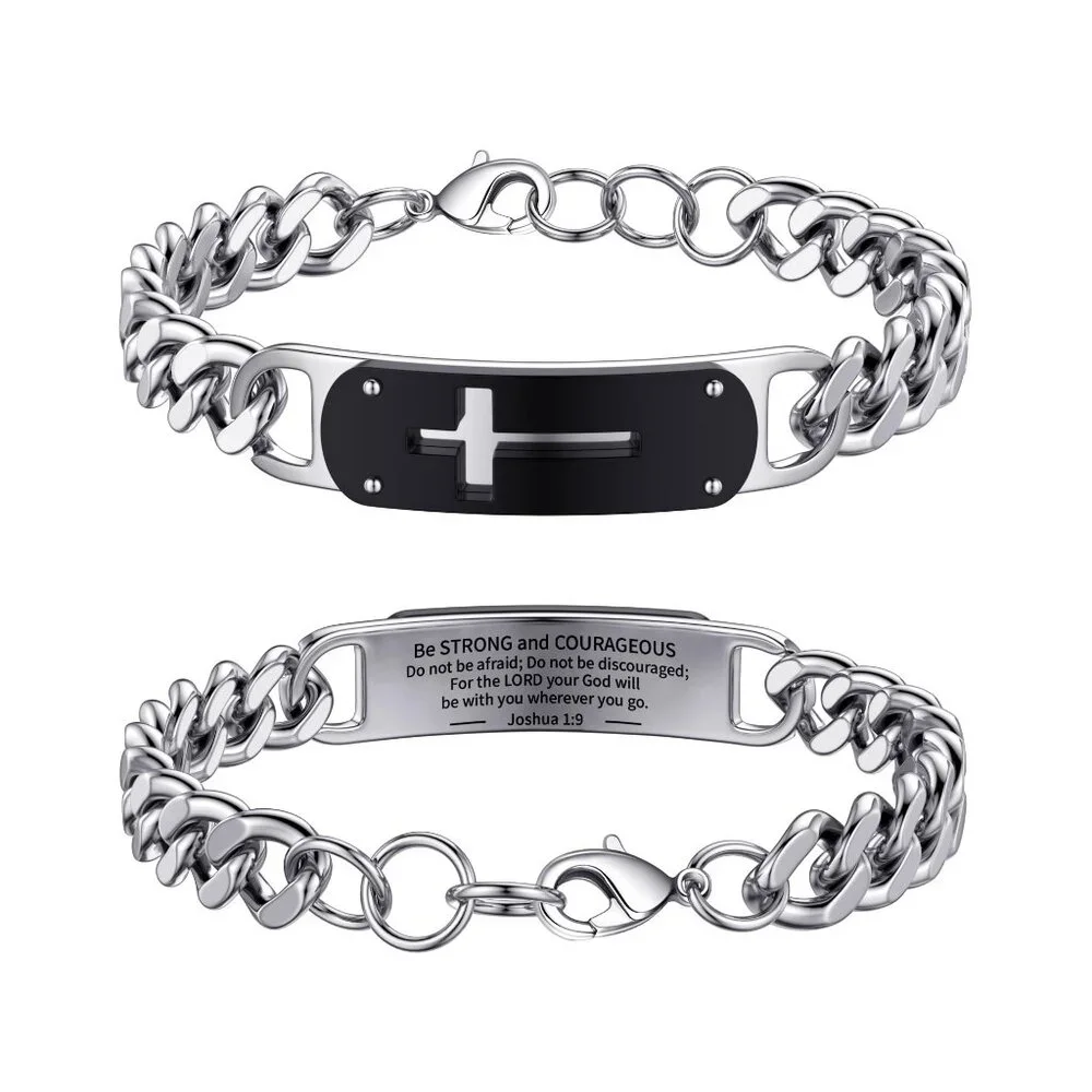 Stainless Steel Cross Bracelet for Boys, 8 Inches, Christian Jewelry